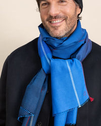 Écharpe Colorblock en soie laine bleu
